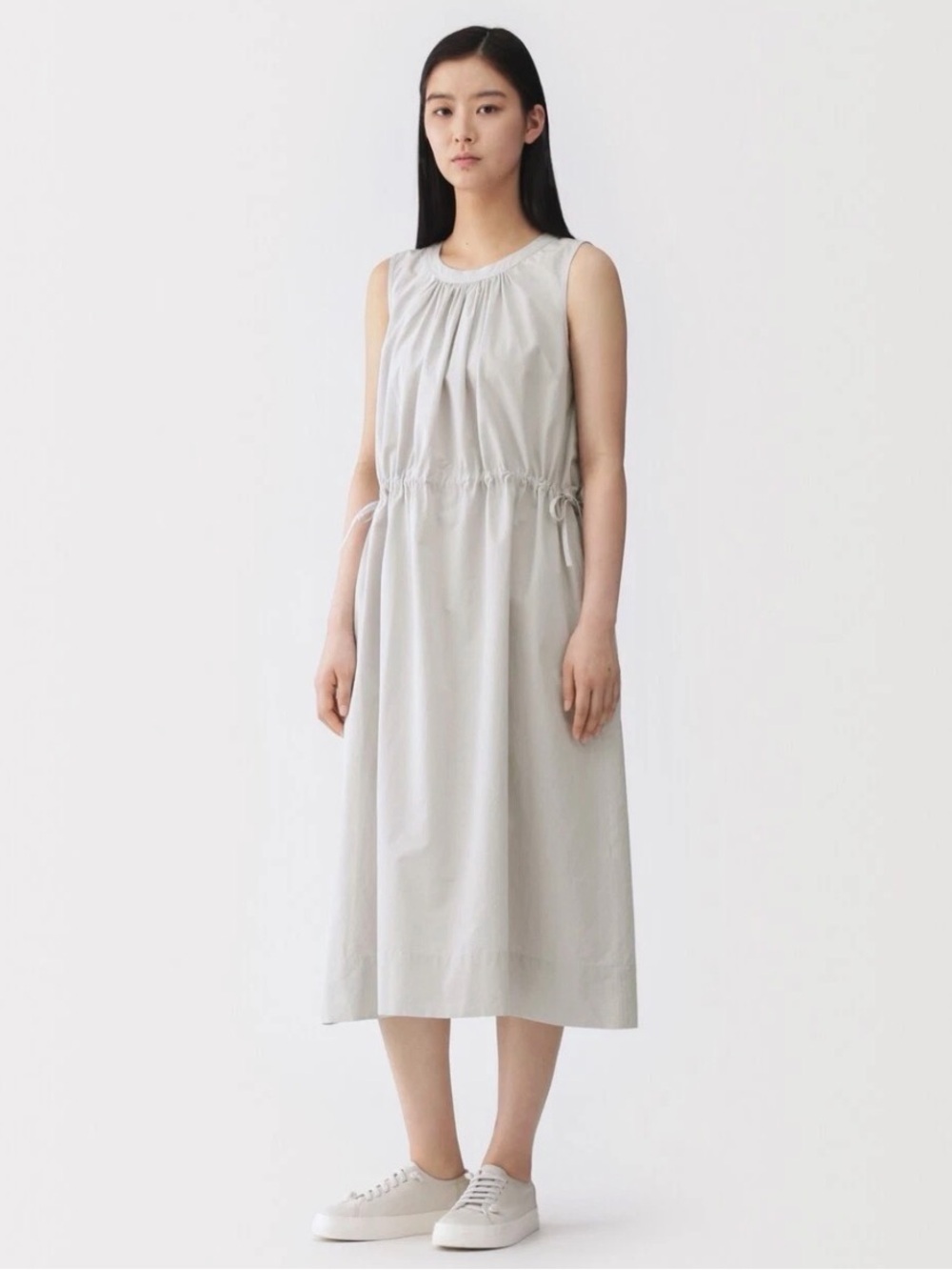 MUJI Labo Womens Japanese Paper Blend Sleeveless Gathered Dress Light Gray sz M